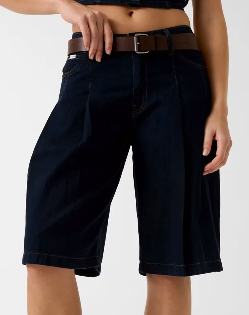 GUESS JEANS GJ CLASSIC PLEATED BERMUDA ΣΟΡΤΣ ΓΥΝΑΙΚΕΙΟ W6GDY5D7971-GSMM DenimDarkBlue