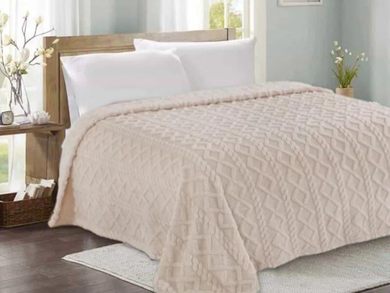 Κουβέρτα Fleece Με Sherpa Ανάγλυφη Luxe Soft Γαρύφαλλο 200x230 - Ανοικτό Μπεζ