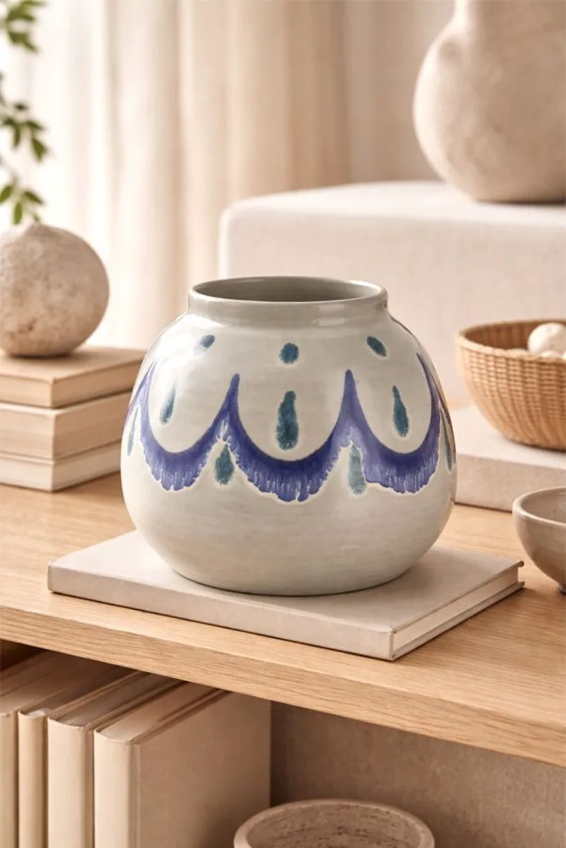 Βαζο Κεραμικο Με Μπλε Σχεδιο 18Cm 19x19x18cm Μονόχρωμο Kaeming