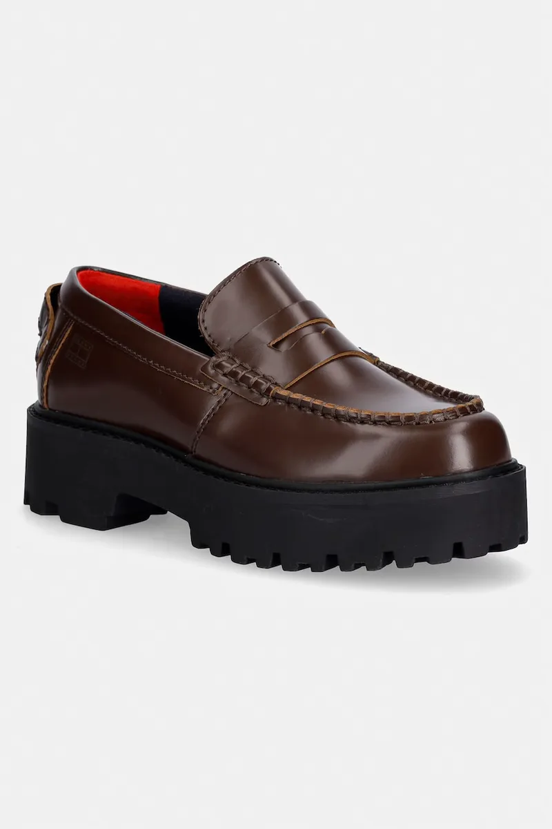 Tommy Jeans μοκασίνια γυναικεία δερμάτινα ARCHIVE '01 LEATHER LOAFER