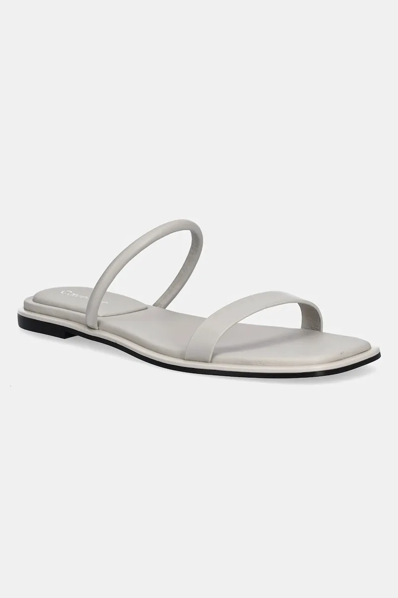 Calvin Klein Δερμάτινες παντόφλες Calvin Klein FLAT SANDAL SQUARED 2-BAR LTH
