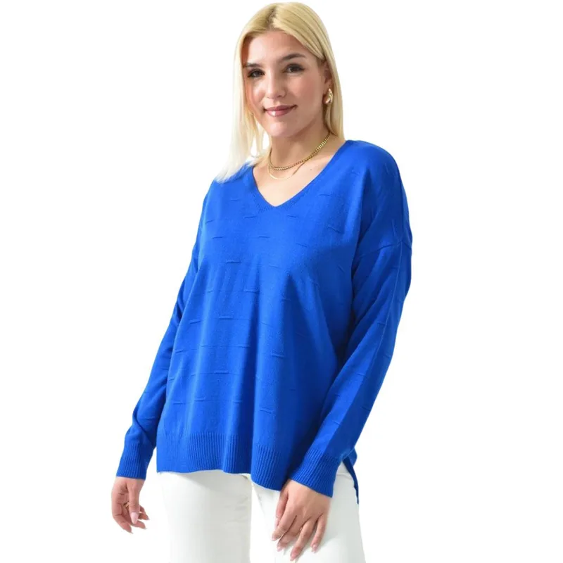 Πλεκτή μπλούζα oversized με 3d σχέδιο Μπλε Ρουά 26234