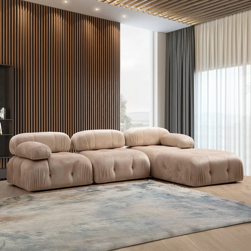 Γωνιακός Καναπές Bubble Corner ( L1-O1-1R -Puf) - Cream 560Are1611 (95x75x65)