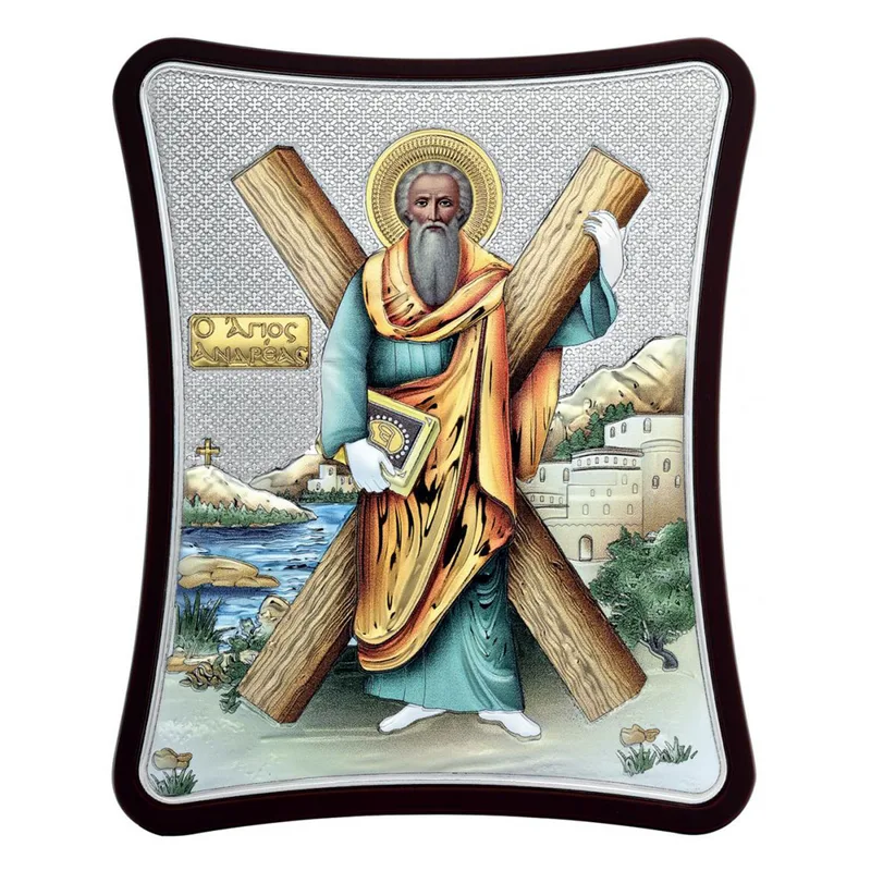 Ασημένια έγχρωμη εικόνα Αγίου Ανδρέα MA-E1431-XC