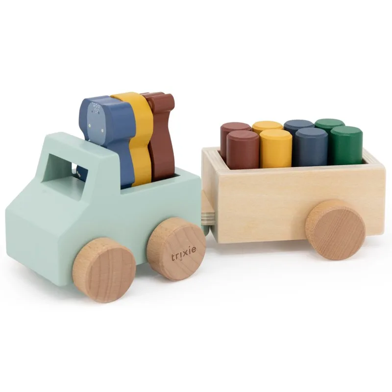Trixie Wooden Animal Car with Trailer Κωδ 77821 Ξύλινο Παιχνίδι Ρυμουλκούμενο Όχημα με Ζωάκια 1 Τεμάχιο
