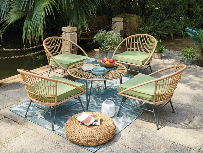 Rattan Καθιστικό Σετ Με Μεταλλικό Σκελετό ,Σετ 5 Τεμαχίων