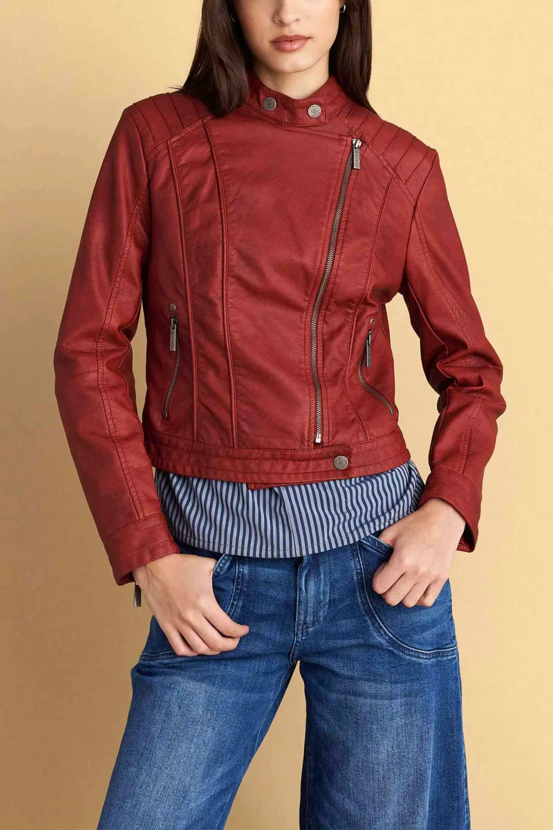Attrattivo γυναικείο jacket biker faux δέρμα - 9922939 Κόκκινο
