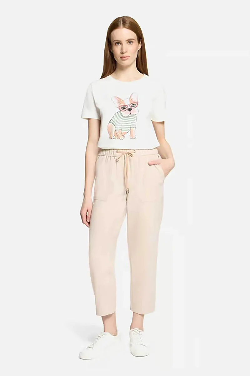 BETTY & CO γυναικείο παντελόνι ψηλόμεσο cropped με ελαστική μέση - 6687/3122 Μπεζ
