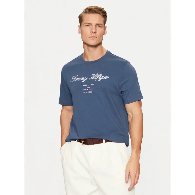 Tommy Hilfiger T-Shirt Script Logo Tee MW0MW33691 Μπλε Regular Fit