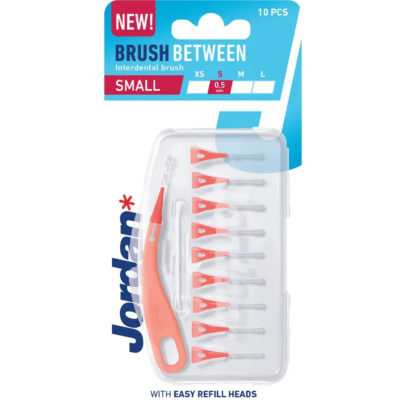 Jordan Brush Between Interdental Brush Μεσοδόντια Βουρτσάκια με Εργονομική Κυρτή Λαβή 10 Τεμάχια - Small (0.5mm)