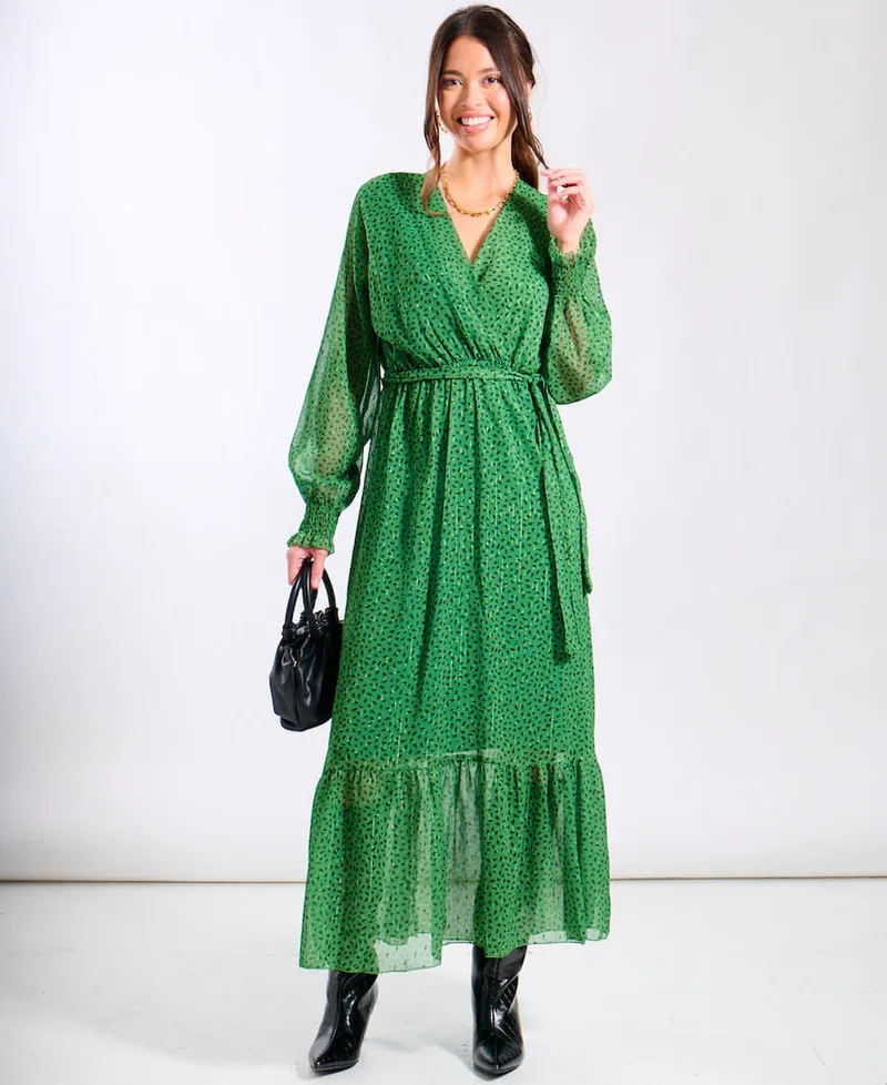 Green Animal Chiffon Maxi Dress | Clothing Size: 10