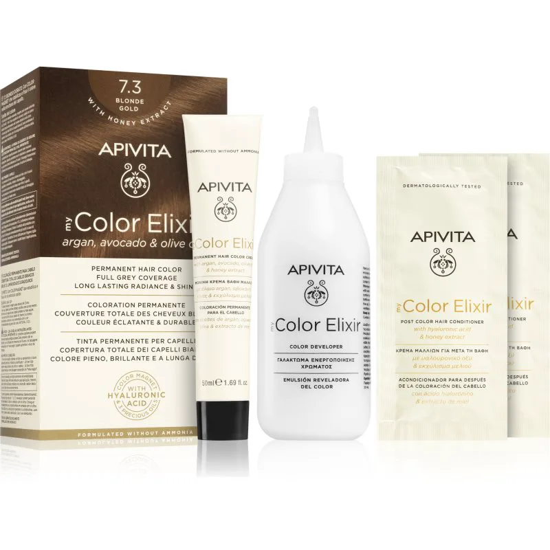 Apivita My Color Elixir βαφή μαλλιών χωρίς αμμωνία απόχρωση 7.3 Blonde Χρυσό 1 τμχ