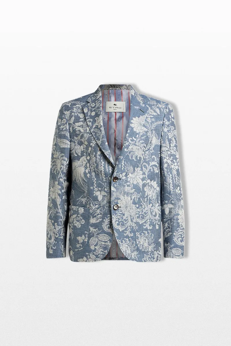 ETRO Ανδρικό Μπλε Single Breasted Jacquard Blazer
