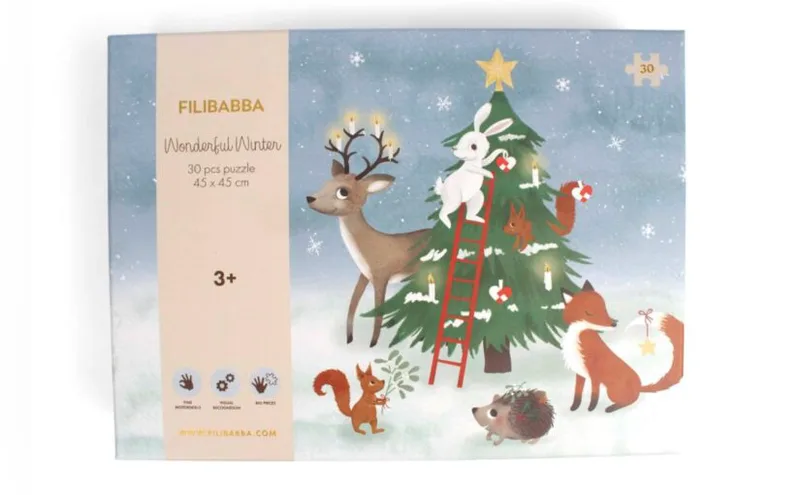 Filibabba Puzzle with 30pcs (45x45cm) – Wonderful Winter – Forest Friends