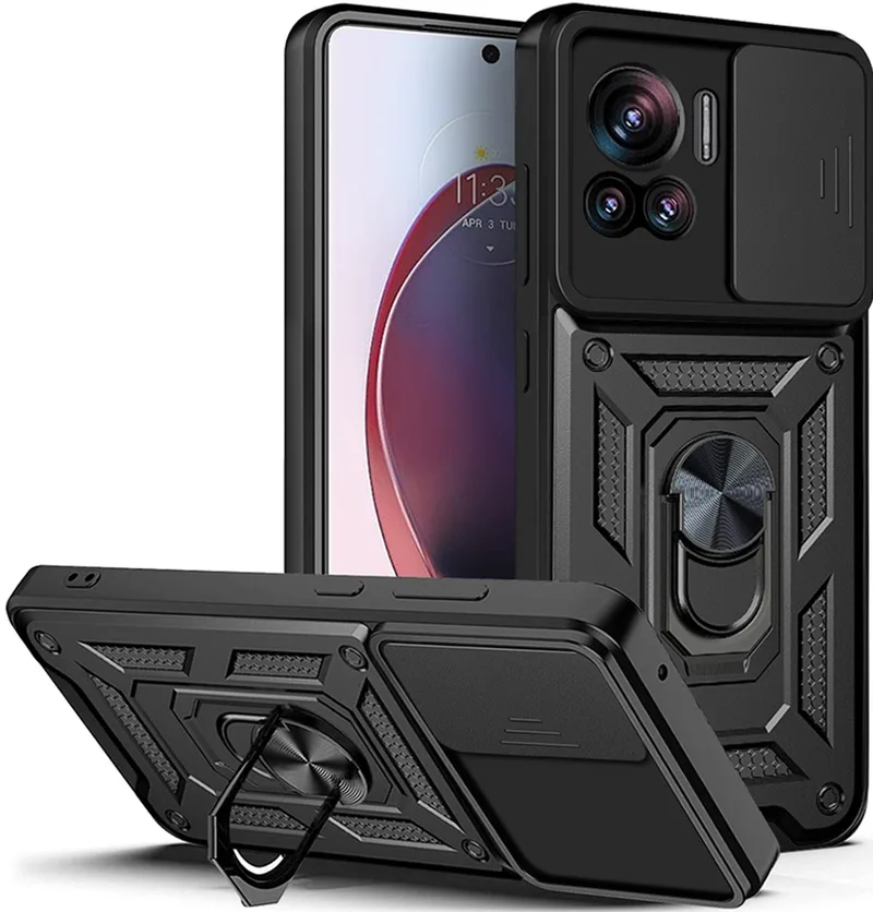 Techsuit CamShield - Ανθεκτική Θήκη με Κάλυμμα για την Κάμερα & Μεταλλικό Ring Holder - Motorola Edge 30 Ultra - Black (5949419070615)