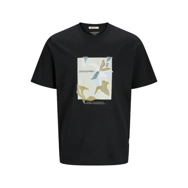 Jack & Jones "Almeria Front Tee"σε Plus fit γραμμή,με μεταξοτυπία - Black