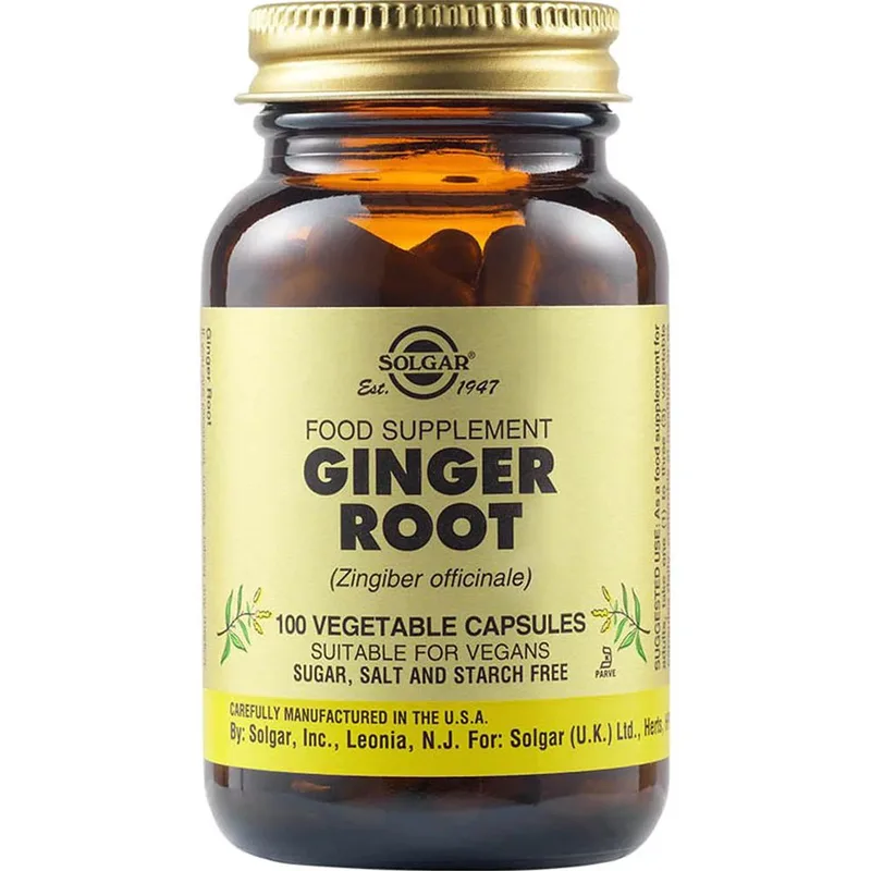 Solgar Ginger Root Συμπλήρωμα Διατροφής Πιπερόριζας Κατά της Ναυτίας, για Τόνωση & Υποστήριξη της Πέψης 100veg.caps
