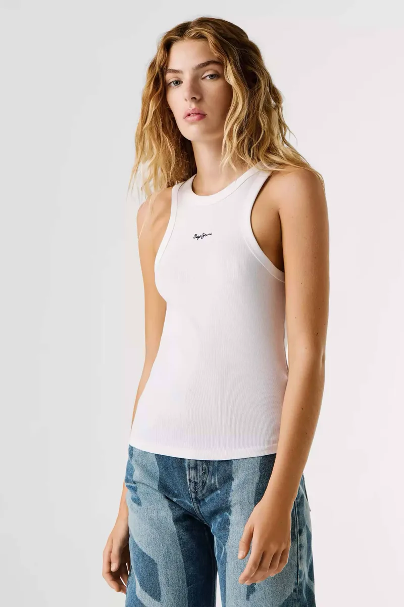 Pepe Jeans γυναικείo αμάνικο τοπ ribbed - PL506035 Λευκό