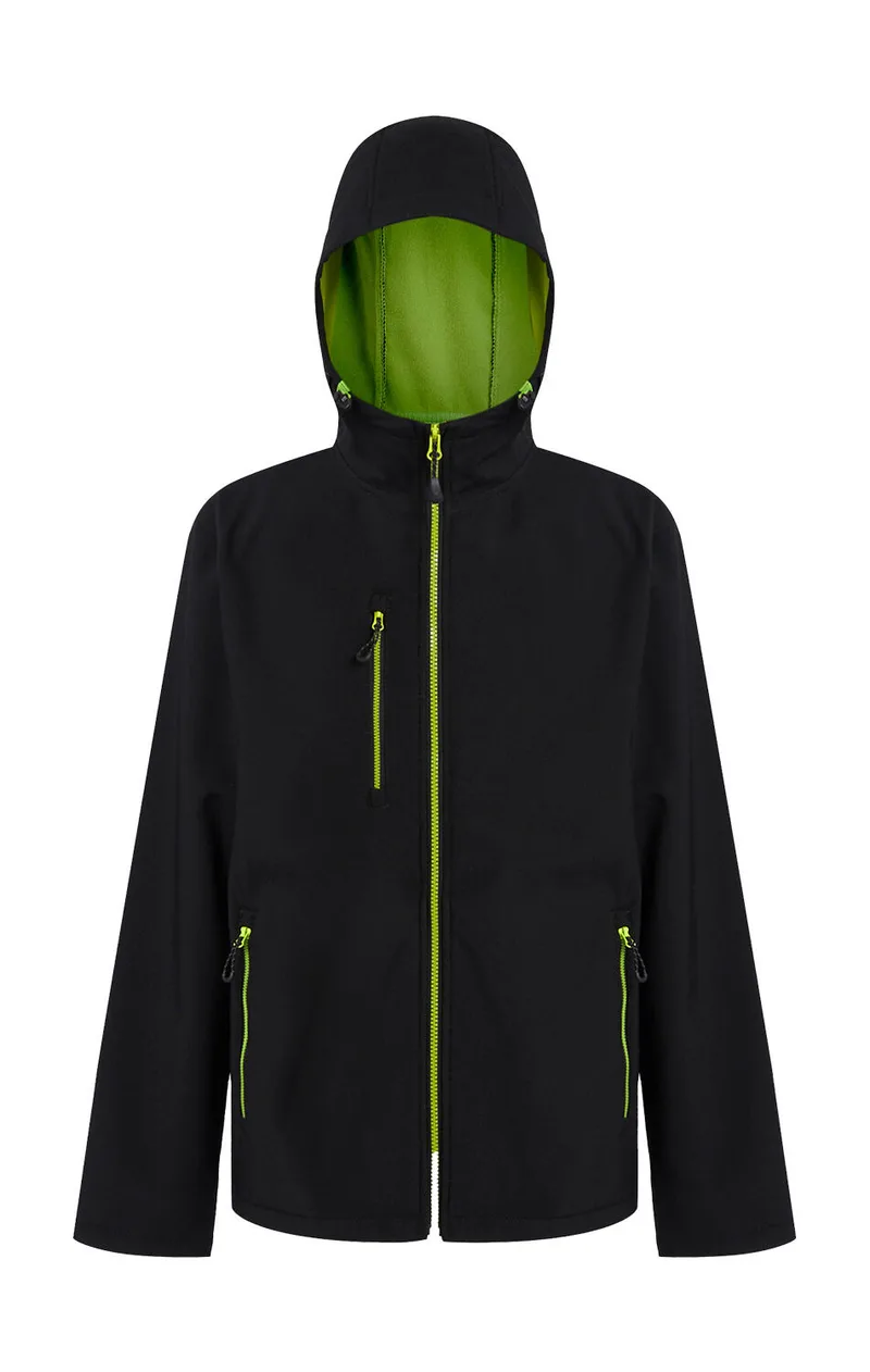 Navigate 2-Layer Hooded Softshell Jacket Regatta Professional TRA705 Black/Lime Green