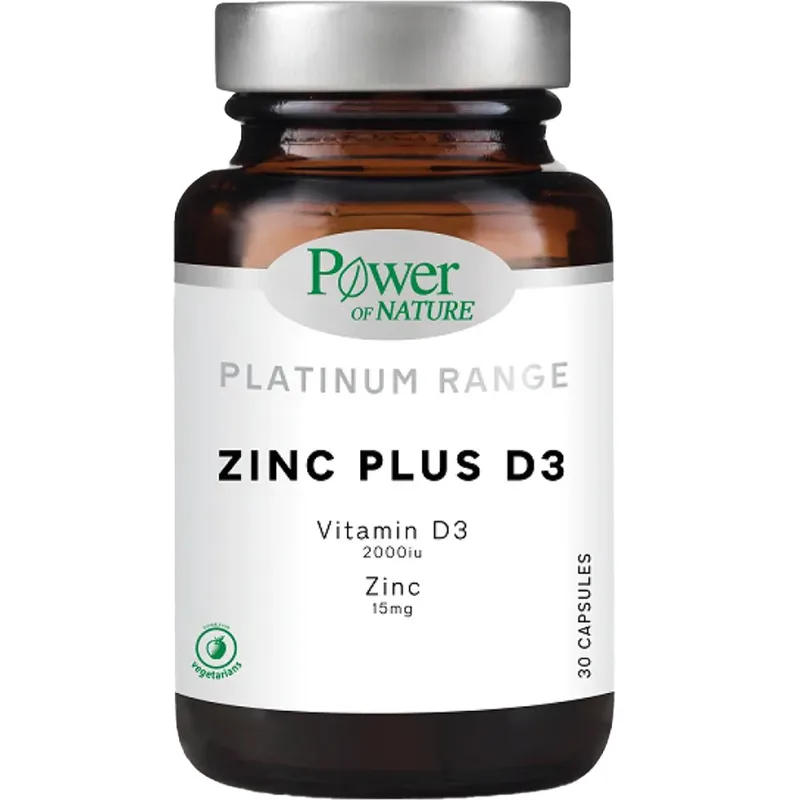 Power Health Platinum Range Zinc 15mg & Vitamin D3 2000iu Συμπλήρωμα Διατροφής με Βιταμίνη D3 & Ψευδάργυρο για Μέγιστη Απορρόφηση για Τόνωση των Οστών, Μυών, Δοντιών & Ενίσχυση Ανοσοποιητικού 30caps