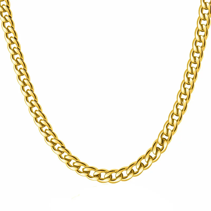 Jt Ατσάλινη unisex αλυσίδα λαιμού cuban πλακέ 7mm Χρυσό