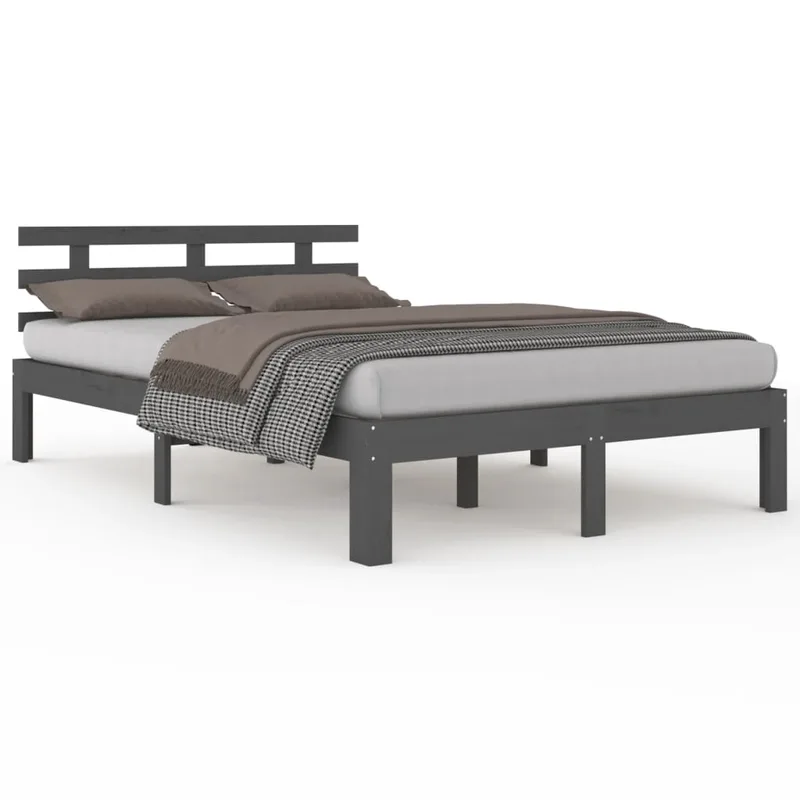 vidaXL Πλαίσιο Κρεβατιού Γκρι 150 x 200 εκ. Μασίφ Ξύλο King Size
