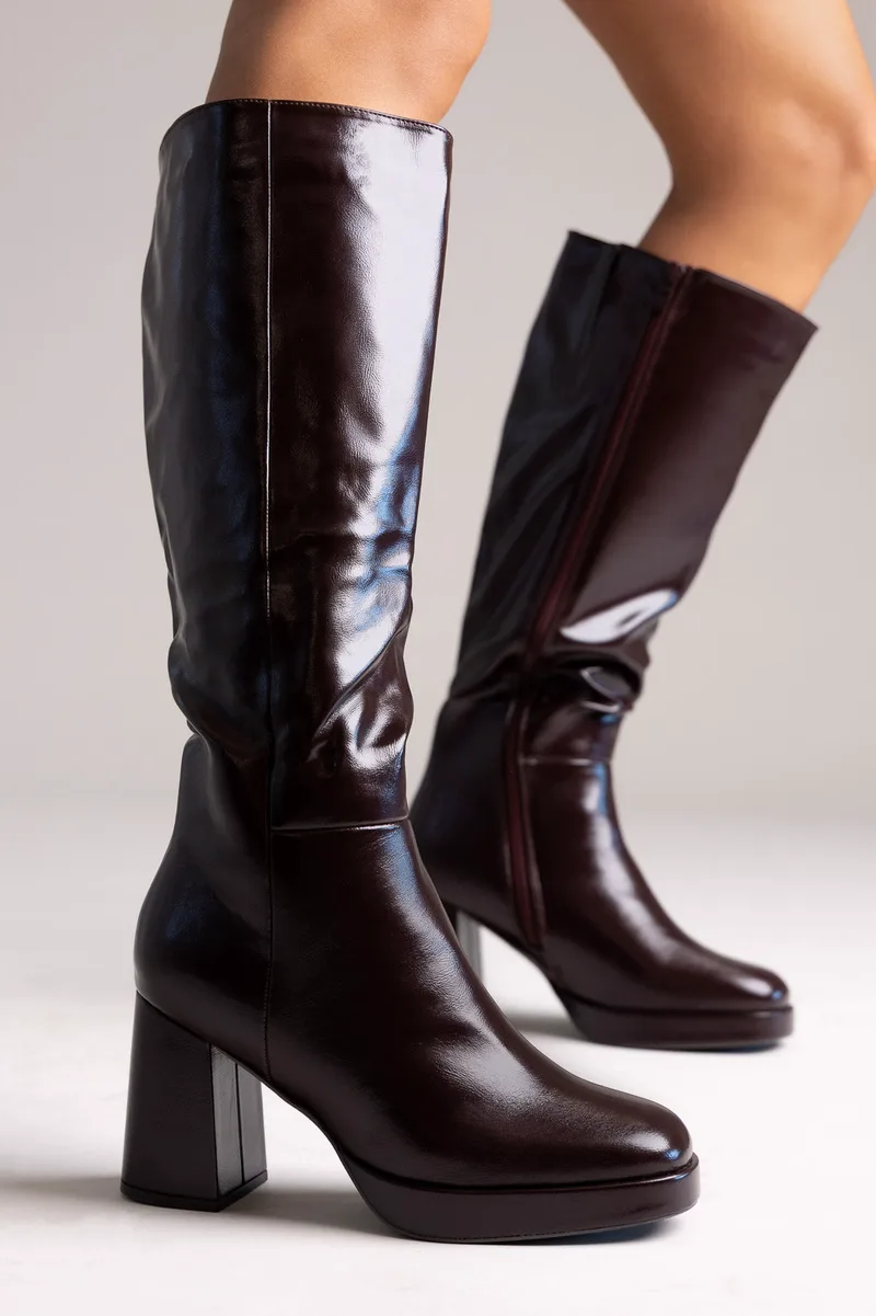 ERYNN Platform Boots - A-100 - Brown Crinkled Patent