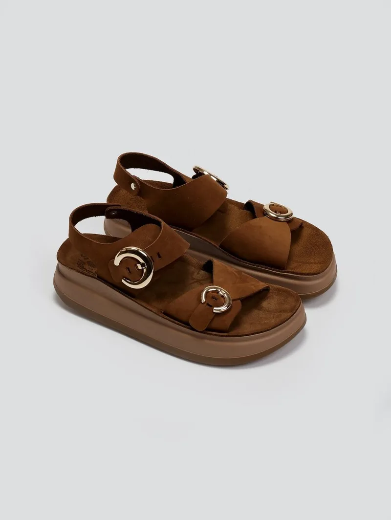 FANTASY SANDALS Δερμάτινα σανδάλια flatform - S1110 JUNIA - Mocha