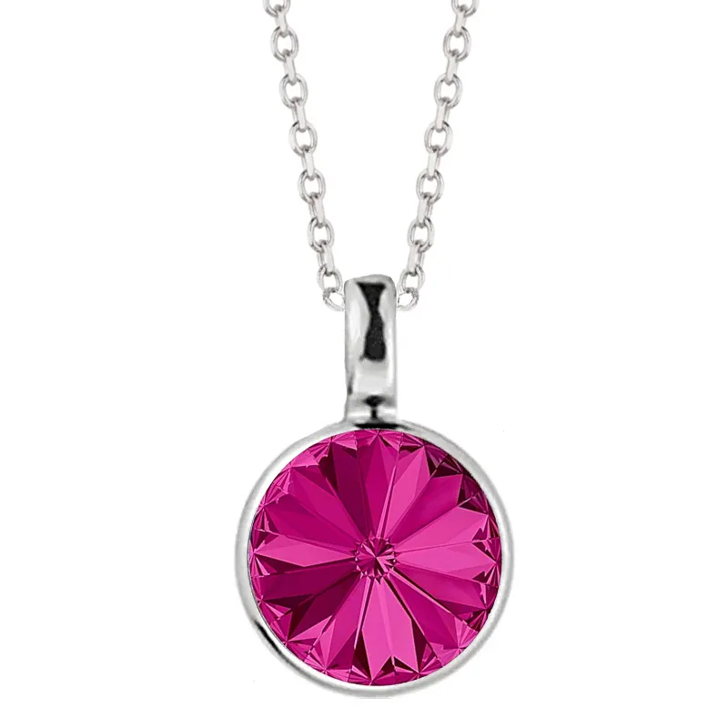 Jt Χειροποίητο ασημένιο κολιέ αυθεντικό Swarovski 8mm Φούξια