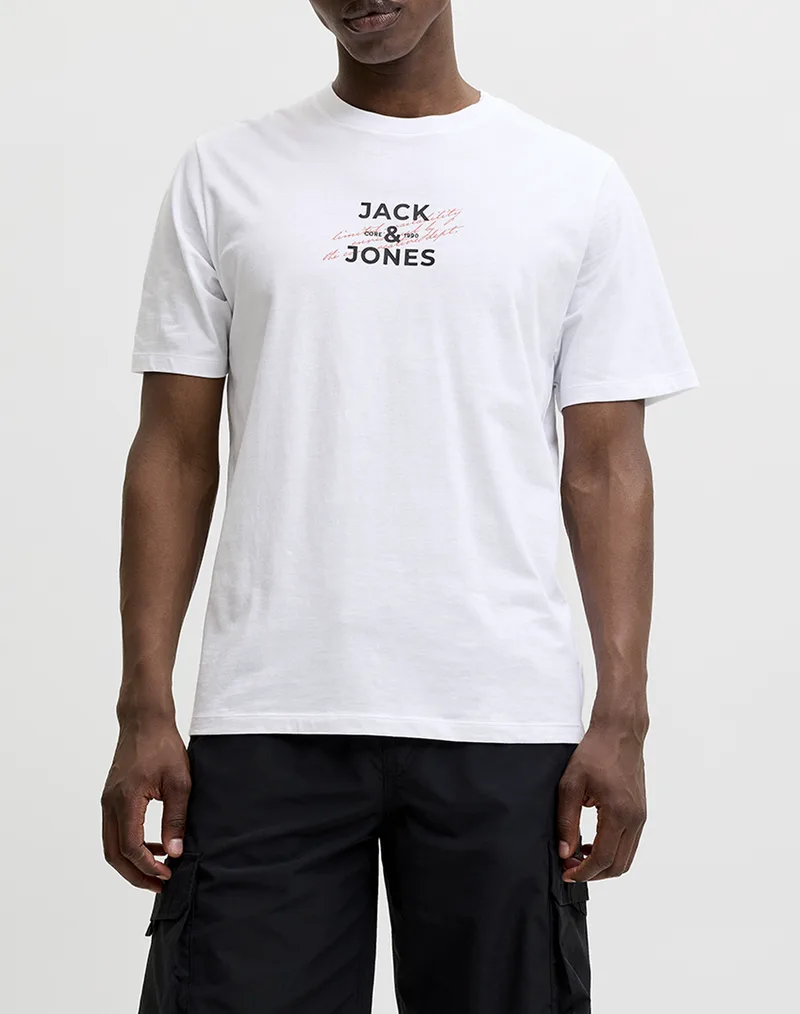 JACK&JONES JCOETERNA FRONT PRINT TEE SS CREW FST 12298583-BRIGHT WHITE White