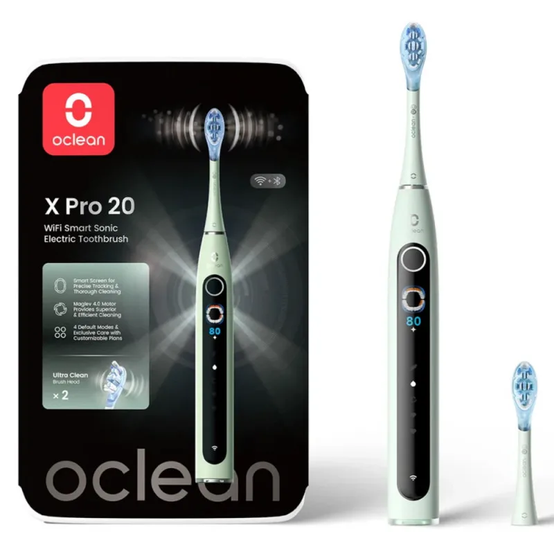 Ηλεκτρική οδοντόβουρτσα Oclean X Pro 20, AI, Maglev 4.0, 84000 RPM, Wi-Fi, FlexFit, IPX7, έξυπνος συναγερμός για χαμένη ζώνη, αυτονομία 40 ημερών, πράσινο