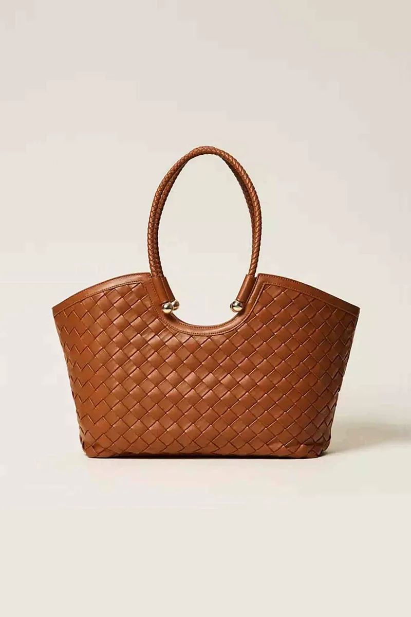 Twinset γυναικεία τσάντα ώμου shopper με πλεκτό σχέδιο - 261TB7300 Καμηλό