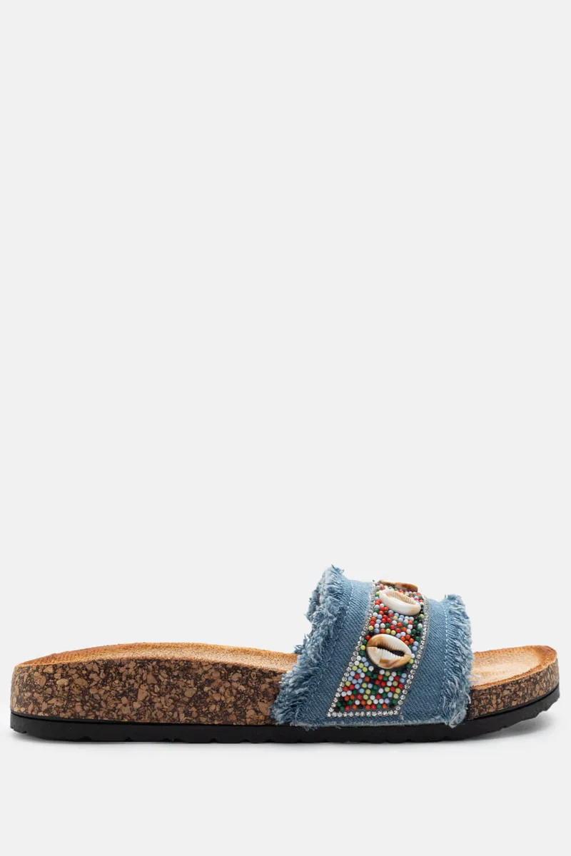 Σανδάλια Flatform Jean με Κοχύλια - Denim