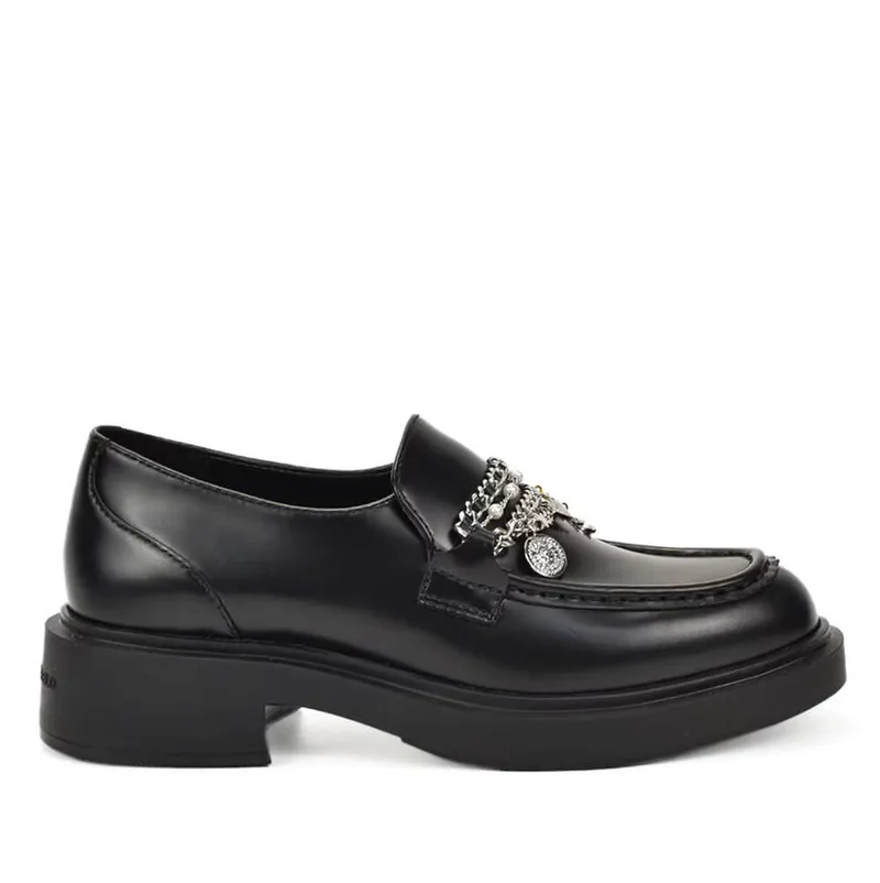 Γυναικεία Δερμάτινα Charm Trim Loafers Μαύρα Karl Lagerfeld KL41214-00S BLACK