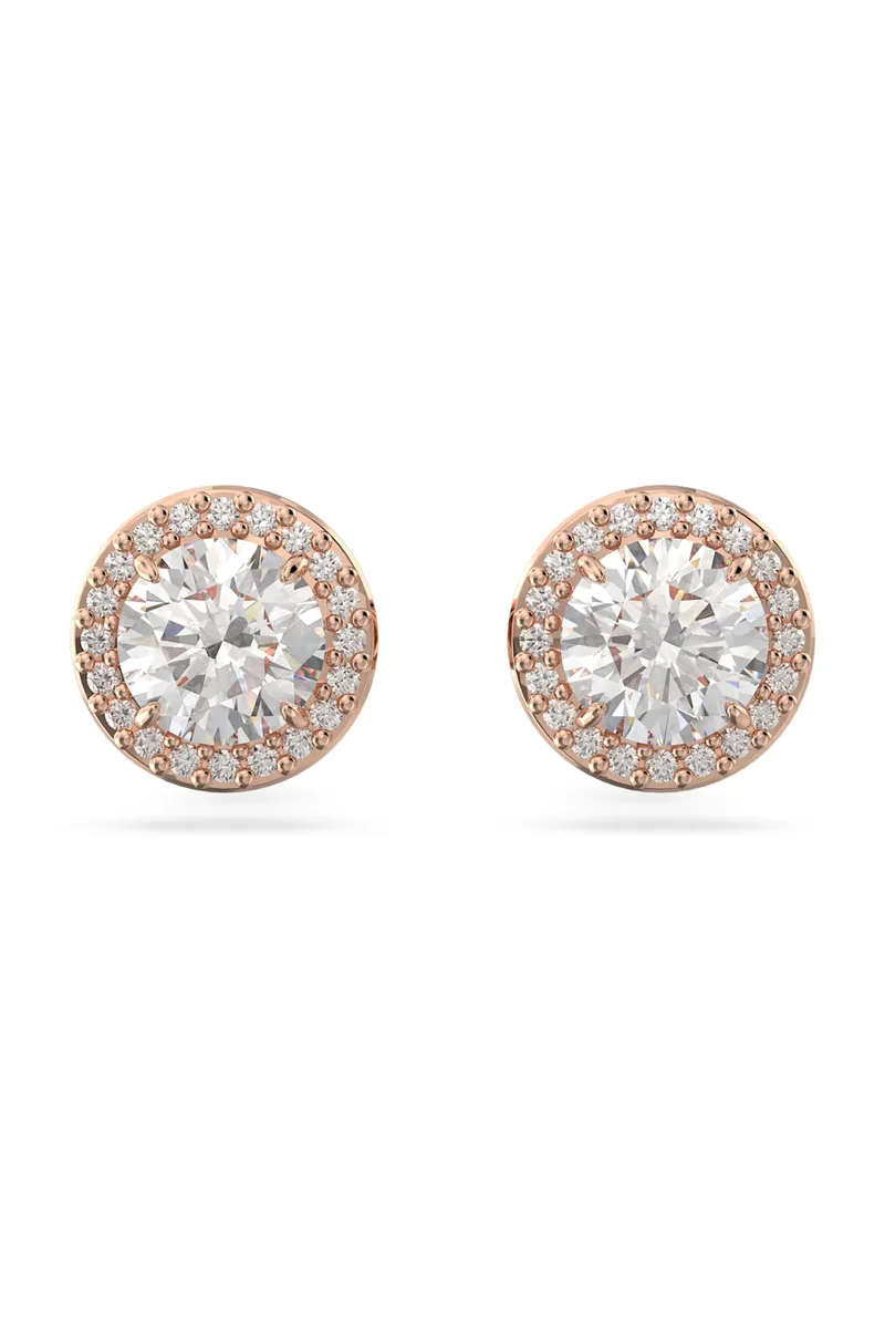 Swarovski unisex σκουλαρίκια με καρφάκι στρογγυλή κοπή, pavé, λευκά, επιμετάλλωση σε ροζ χρυσαφί τόνο "Constella" - 5636275