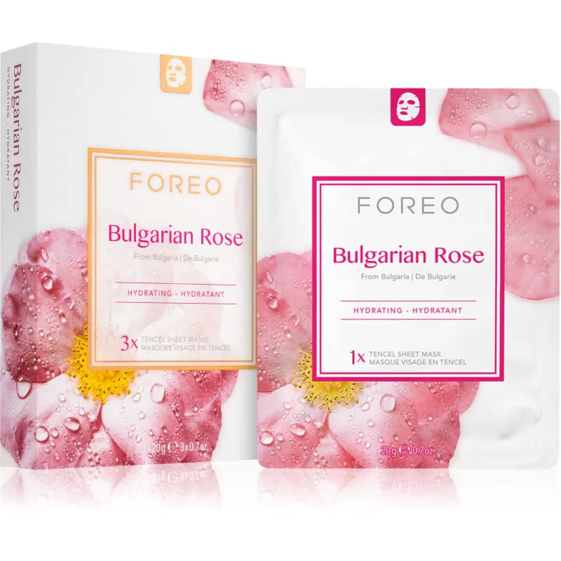 FOREO Farm to Face Sheet Mask Bulgarian Rose υφασμάτινη μάσκα ενυδάτωσης 3x20 ml