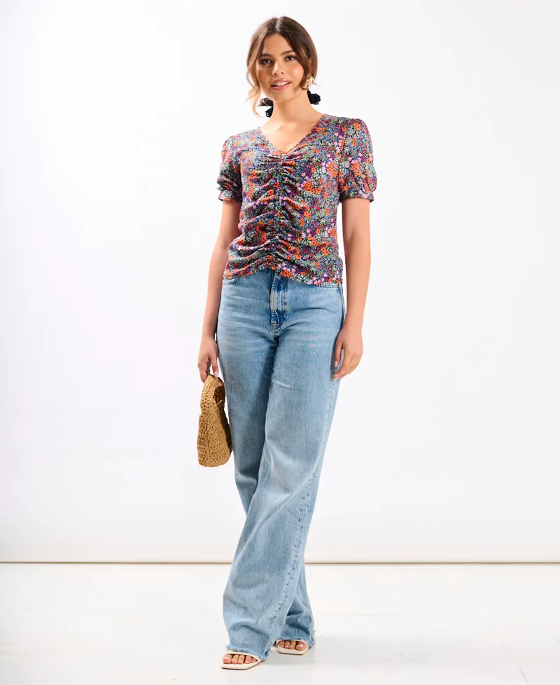 Multicoloured Floral Ruched Top | Clothing Size: 12