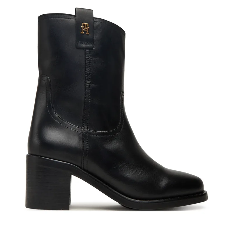Μποτάκια Tommy Hilfiger Riding Lthr Mid Boot Block Heel FW0FW08776 Μαύρο