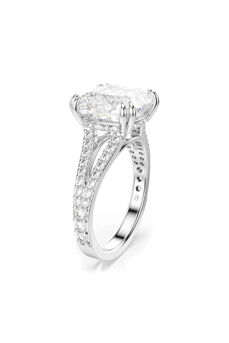 Swarovski γυναικείο δαχτυλίδι κοκτέιλ τετράγωνη κοπή, pavé, λευκό, επιμετάλλωση ροδίου "Stilla" (55) - 5709902