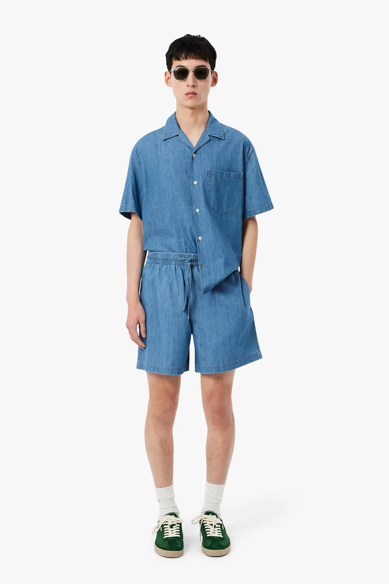 Lacoste ανδρική denim βερμούδα με ελαστική μέση Relaxed Fit - GH1856 Denim Blue