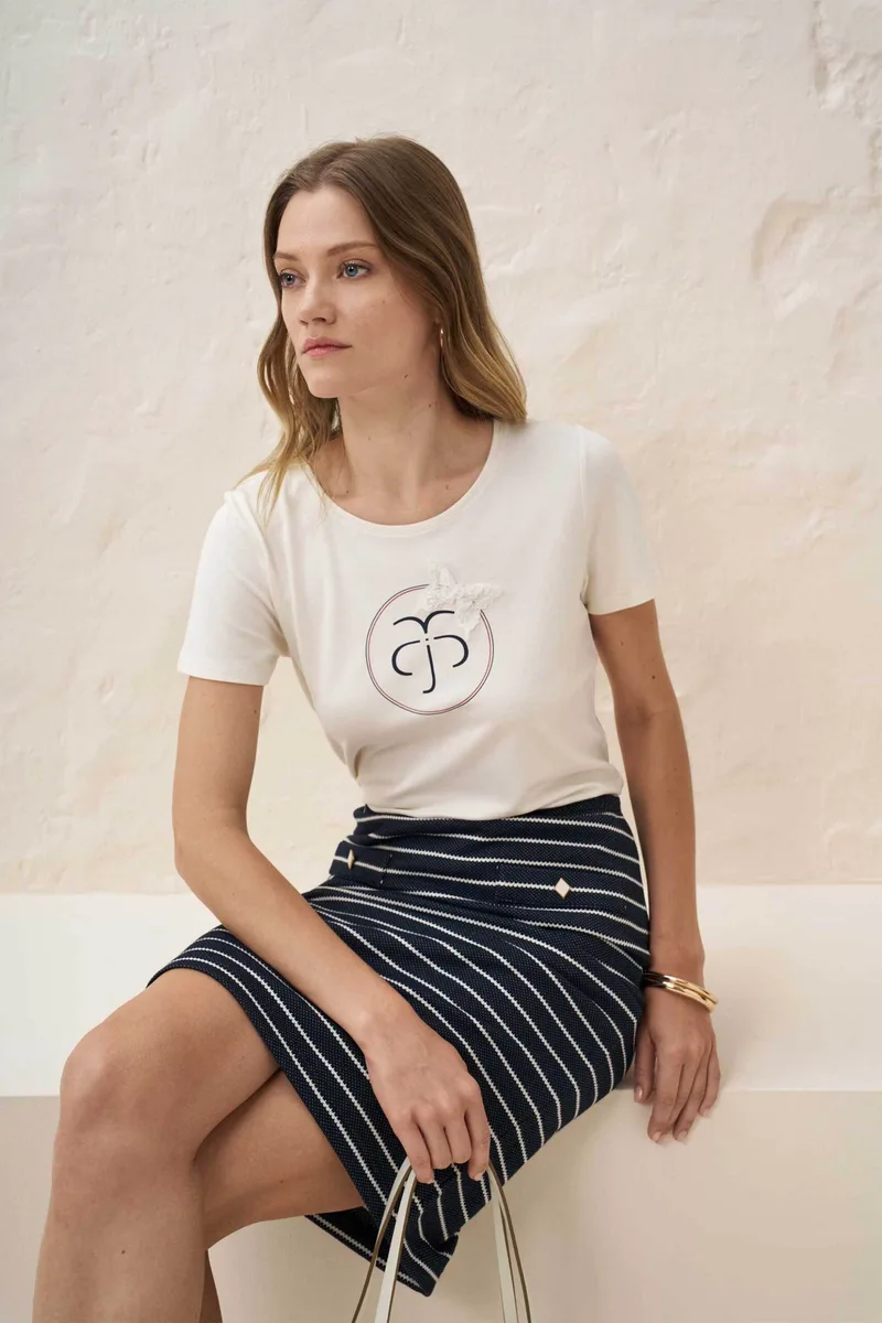 Alexander & Jacob γυναικείο Τ-shirt με foil logo print - 12969 Εκρού