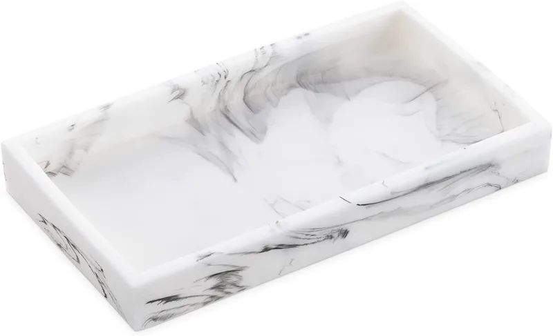Navaris Marble Jewellery Tray - Διακοσμητικός Δίσκος Κοσμημάτων / Σαπουνιών για το Μπάνιο / Μπουντουάρ από Πολυρητίνη - 23.5 x 12.5 x 2.6 cm - White (55578.02)