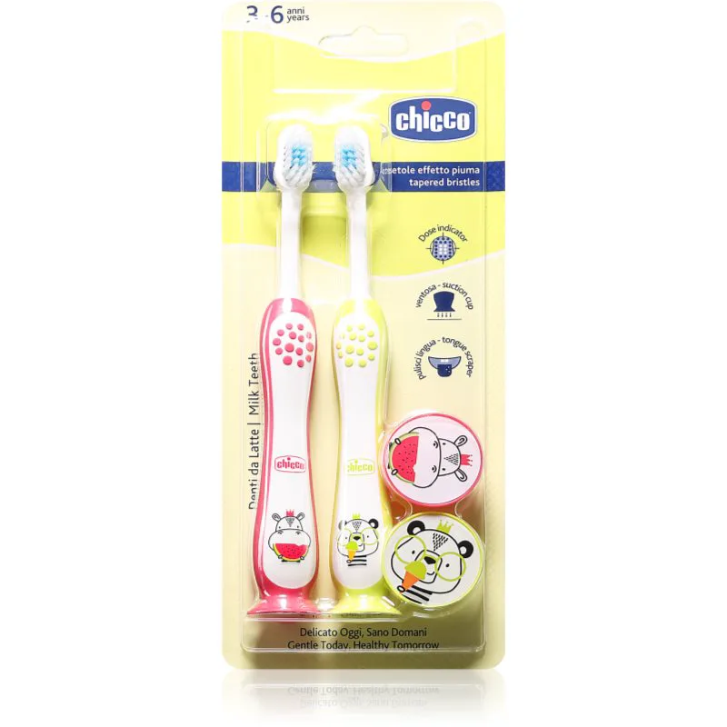 Chicco Toothbrush Set 3-6 y+ παιδική οδοντόβουρτσα με βεντούζα Hippo-Panda
