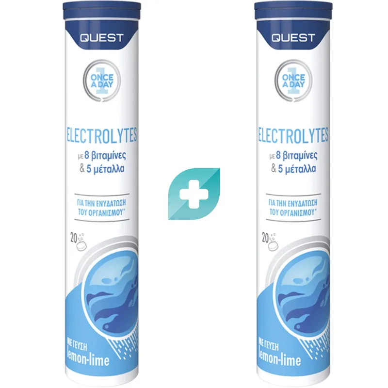 Quest Promo Electrolytes Once a Day with 8 Vitamins & 5 Minerals Συμπλήρωμα Διατροφής με 8 Βιταμίνες & 5 Μέταλλα που Συμβάλλουν στην Αναπλήρωση των Ηλεκτρολυτών & την Ενυδάτωση του Οργανισμού, με Γεύση Μοσχολέμονο 40 Effer.tabs