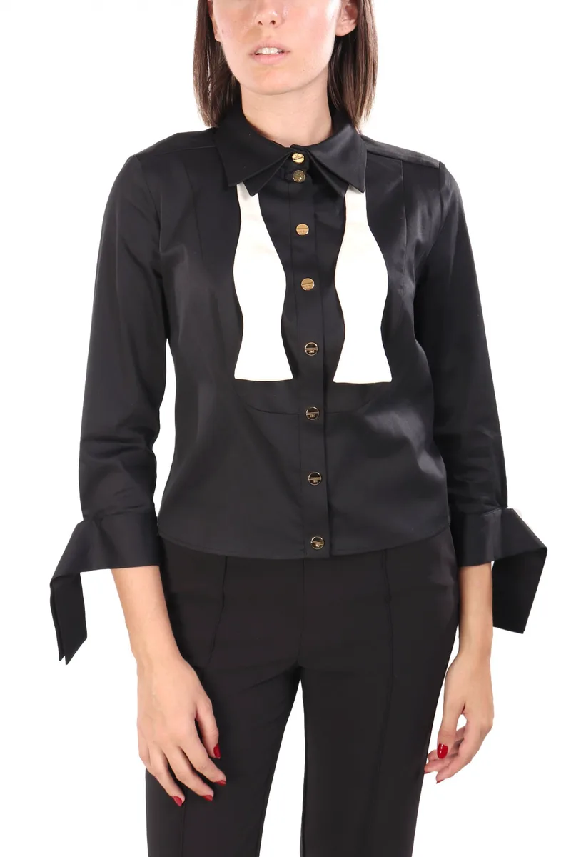 ELISABETTA FRANCHI ΠΟΥΚΑΜΙΣΟ SLIM FIT ΜΕ ΠΑΠΙΓΙΟΝ ΜΑΥΡΟ