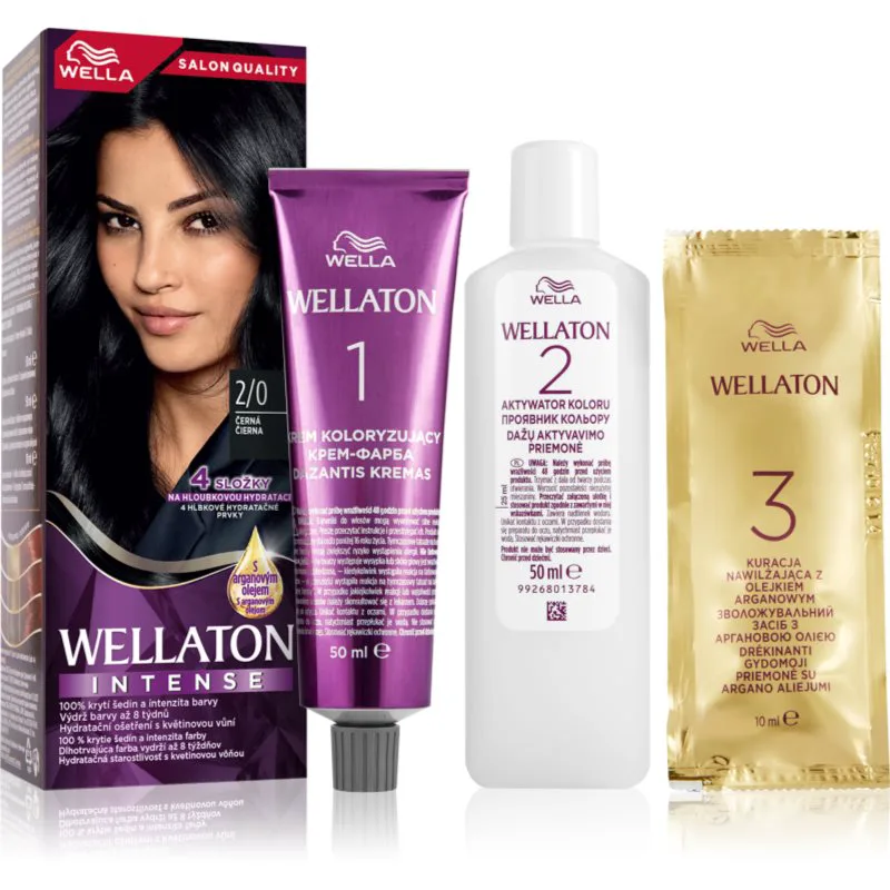 Wella Wellaton Intense μόνιμη βαφή μαλλιών με έλαιο αργκάν απόχρωση 2/0 Black 1 τμχ