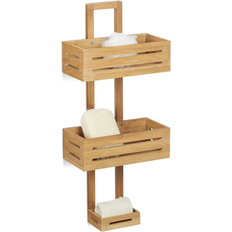 Ραφιέρα Μπάνιου Relaxdays Bamboo Shower Caddy Επιτοίχια με 3 Ράφια από Μπαμπού 65 x 28 x 15.5 cm - Natural (10020311)