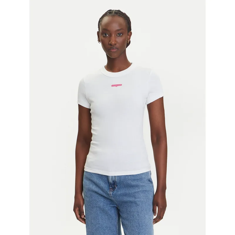 Tommy Jeans T-Shirt Script Label DW0DW21402 Λευκό Slim Fit