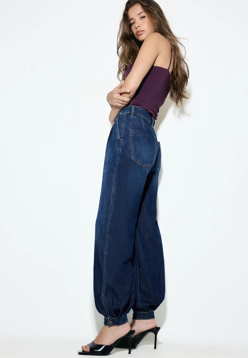 Stradivarius Τζιν Παντελόνι Βράκα 100% Βαμβακερό Μπλε Overdye 40
