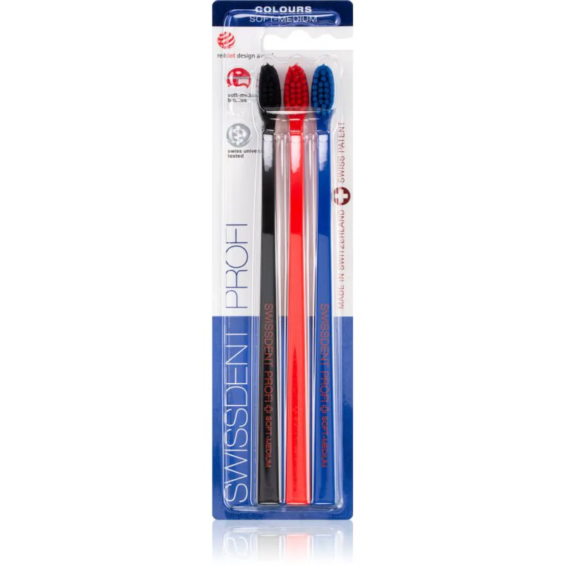 Swissdent Profi Colours οδοντόβουρτσες μαλακό-μεσαίο black, red, blue 3 τμχ